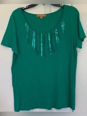 Ellen Tracy XL Emerald Green Sequined Blouse(NWOT)